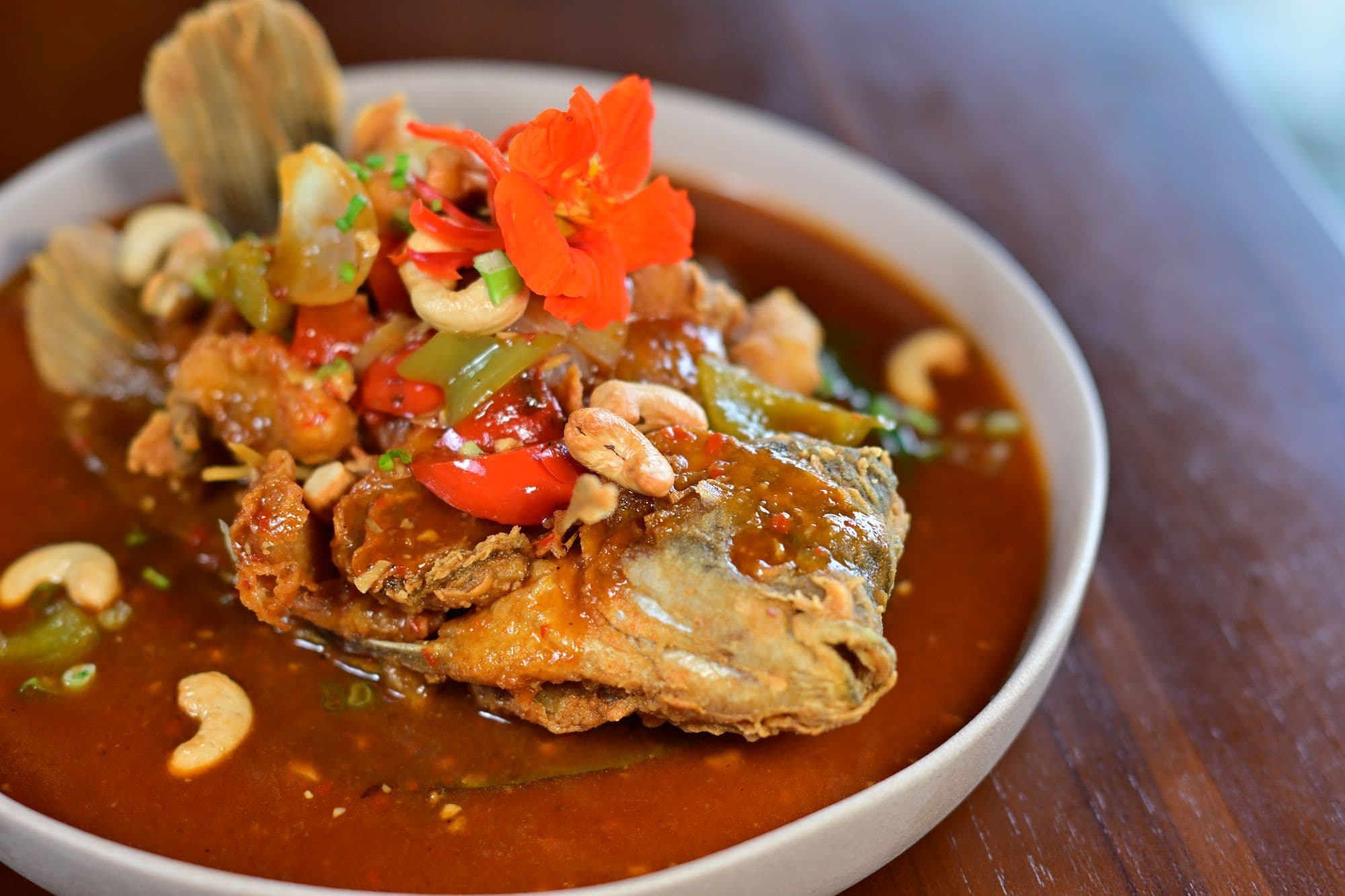 Signature dish with cashews and fresh chilli at Kayun Shali